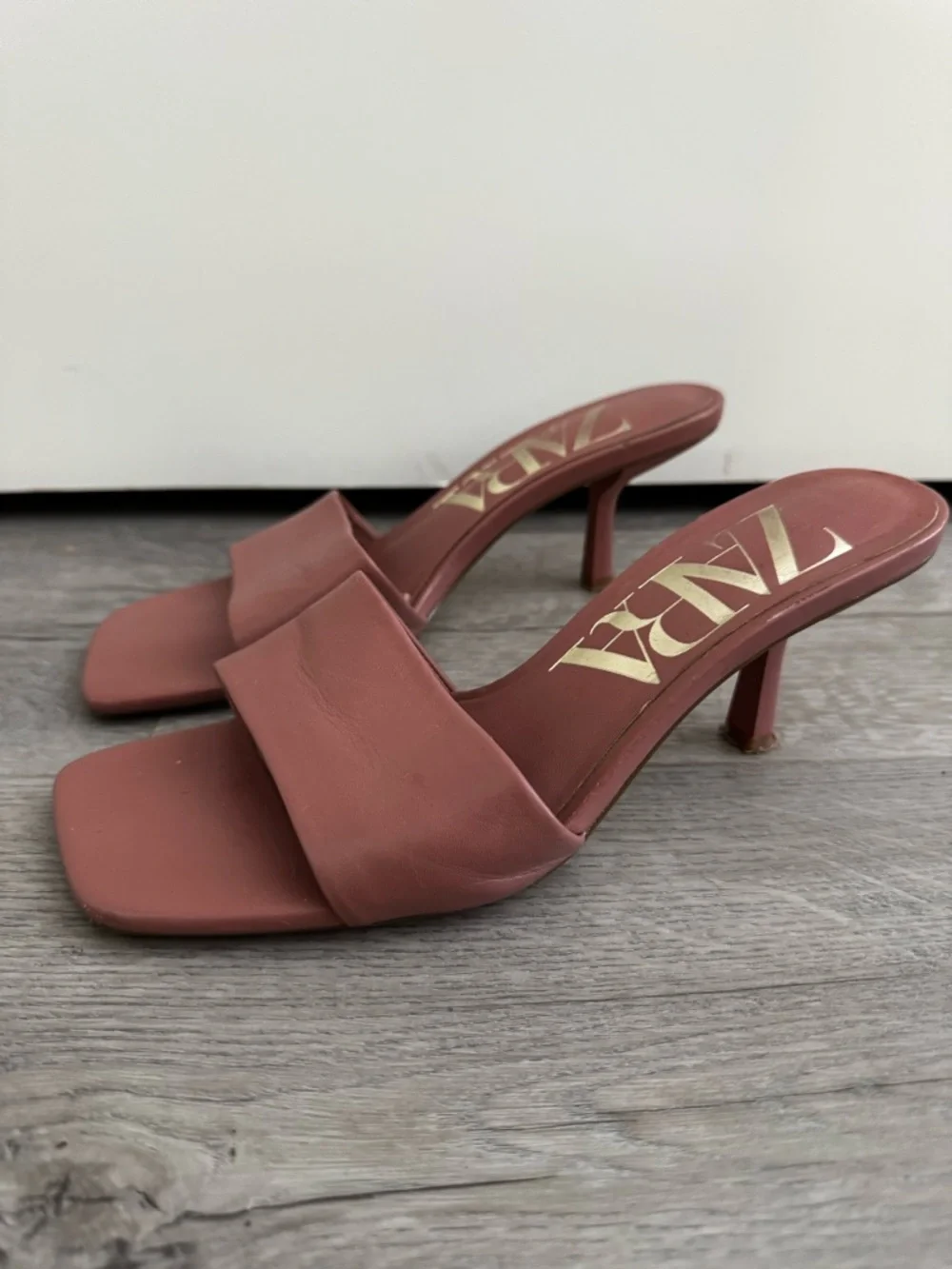 ZARA kitten heel leather square toe sandals size 37/7 - Picture 4 of 7